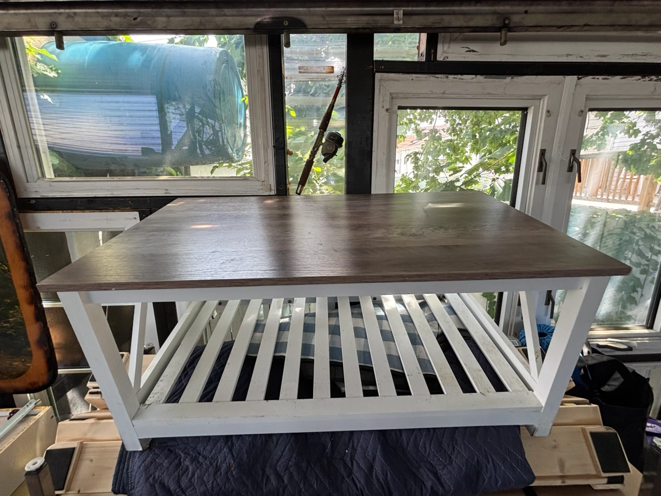 White Coffee Table with Wood Top
