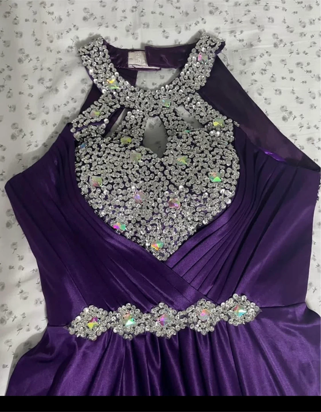 Purple Beaded Halter Prom Dress - photo 3