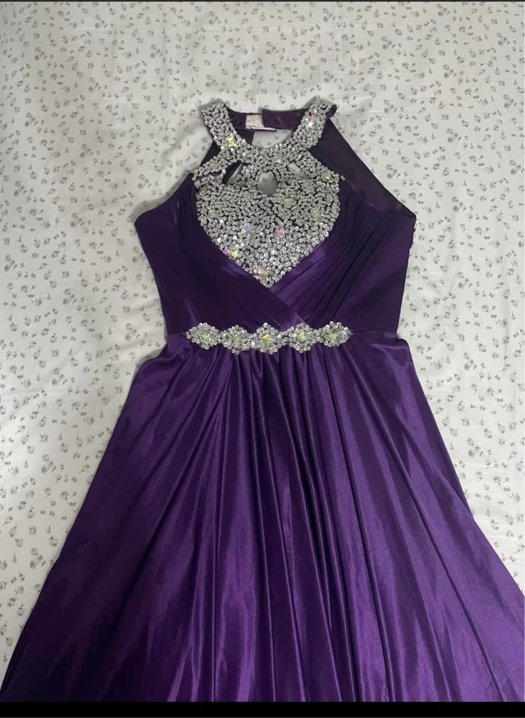 Purple Beaded Halter Prom Dress - photo 4