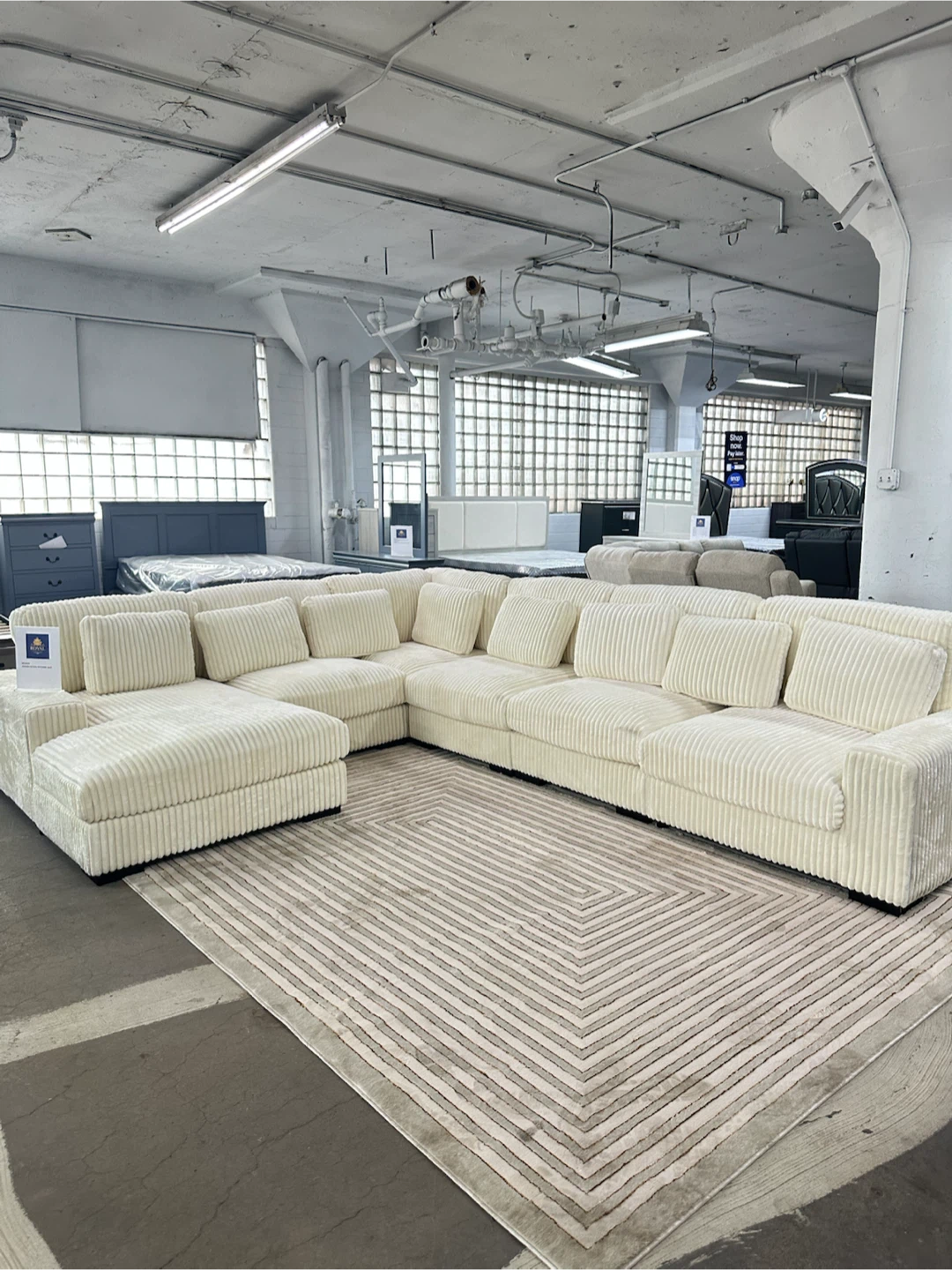 Royal Cream Corduroy Sectional Sofa