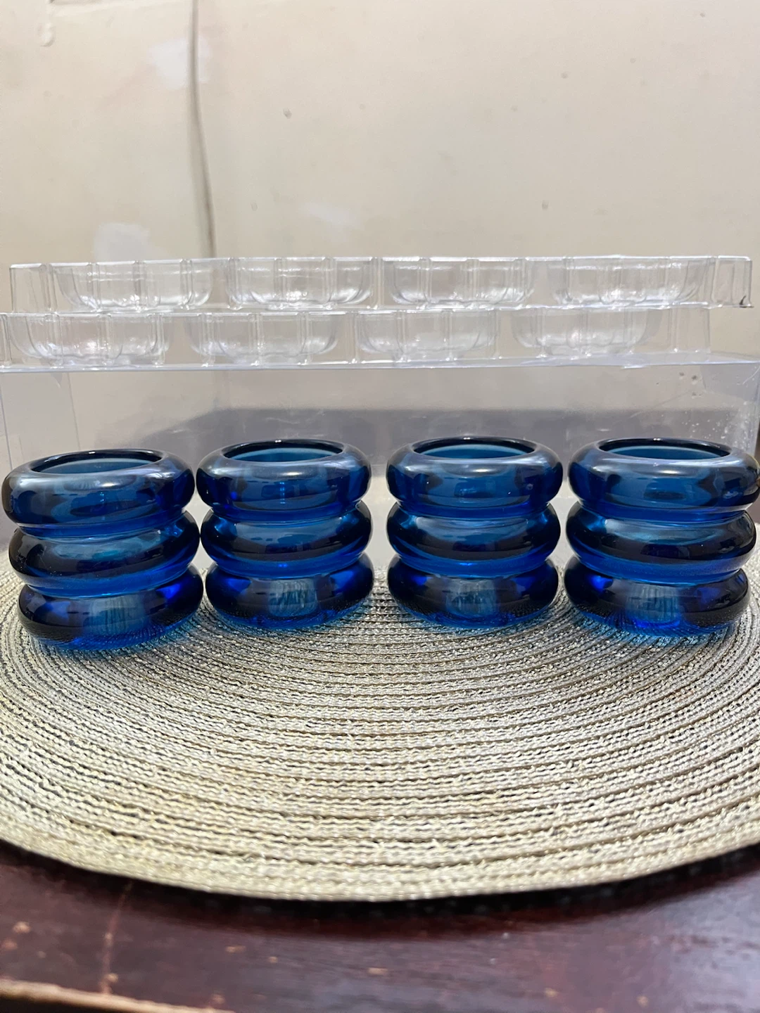 Set of 4 Blue Bubble Glass taper candle holders. - photo 3