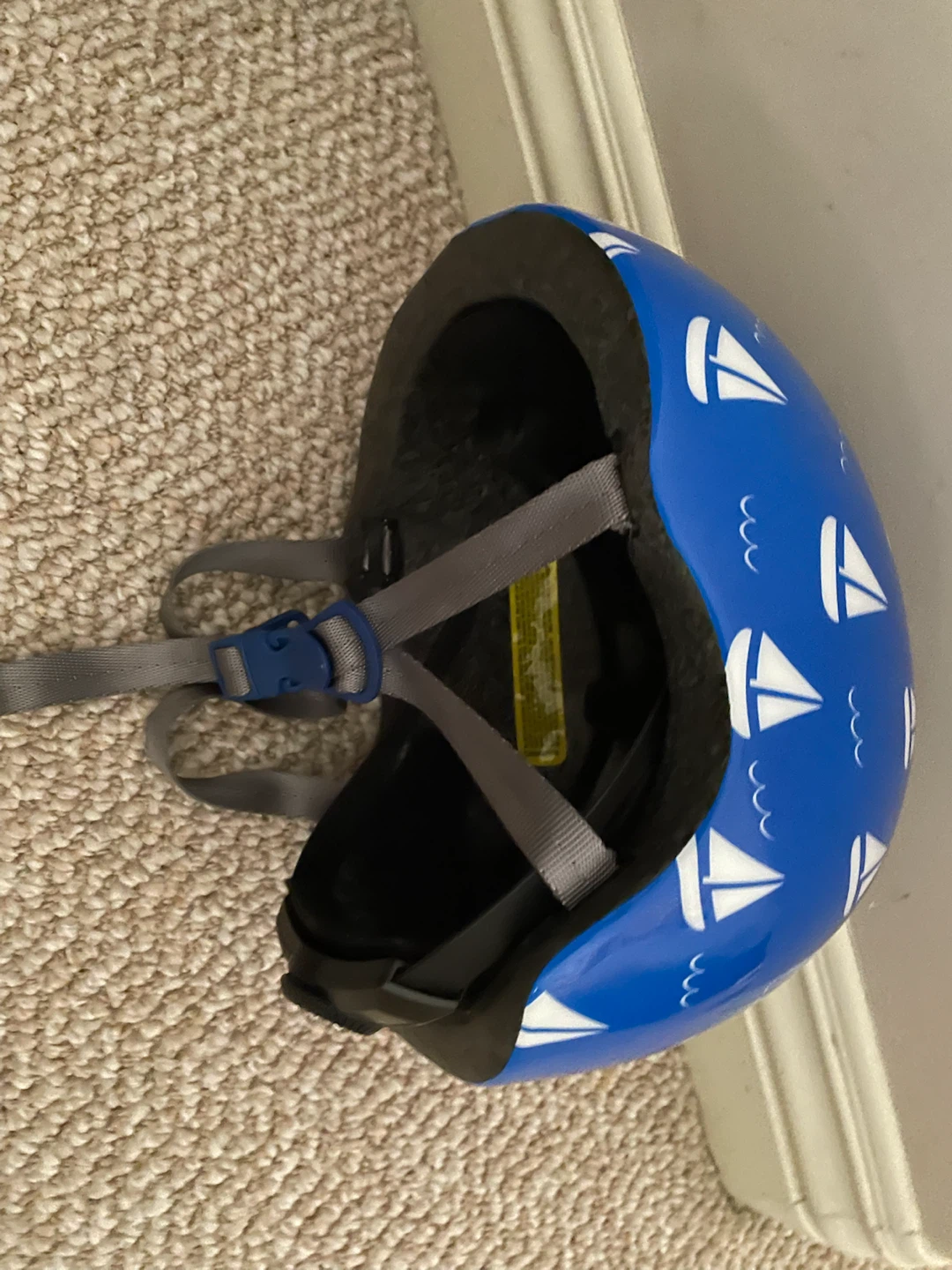 Blue Kids Bike Helmet with Sailboats