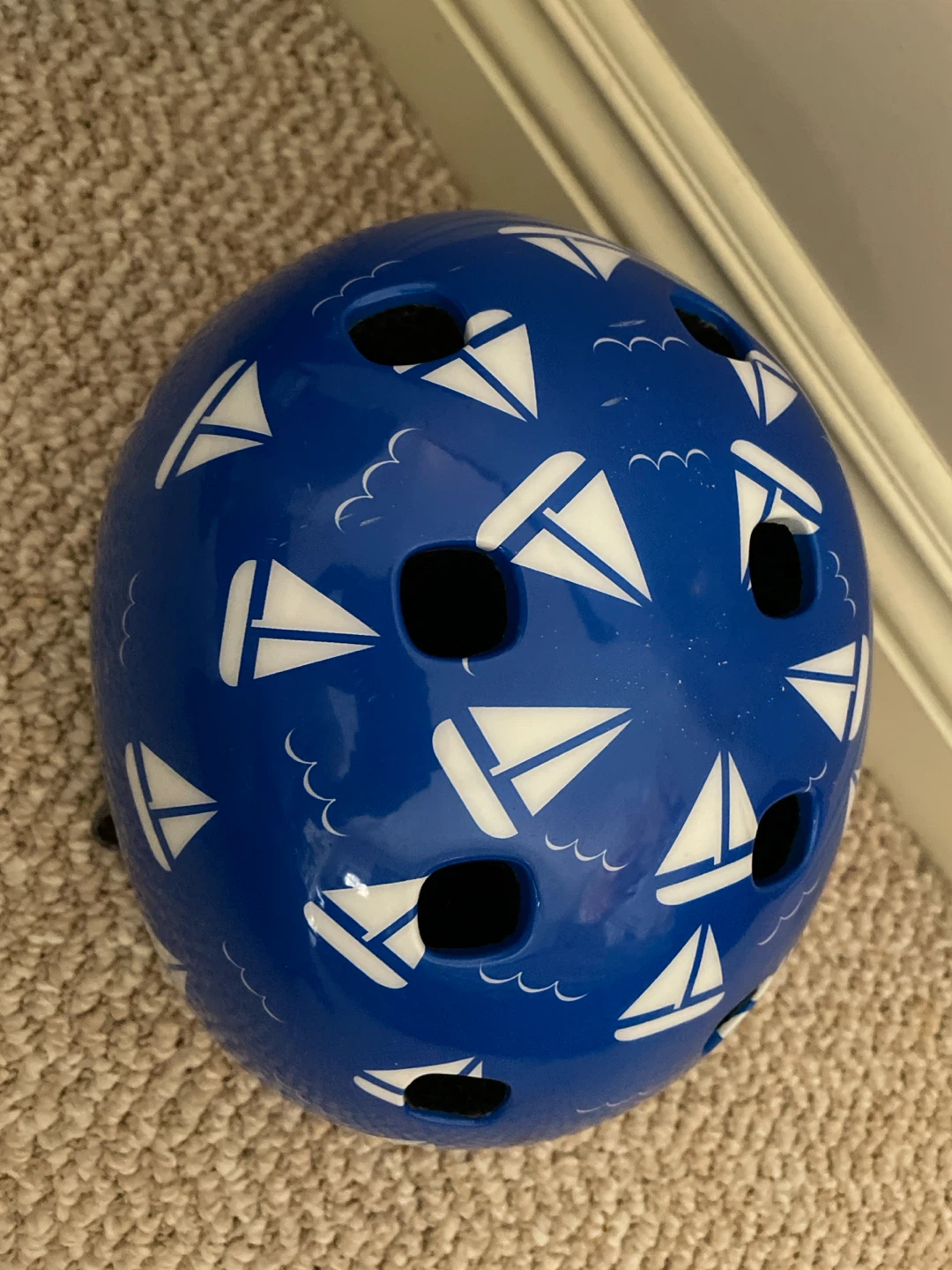 Blue Kids Bike Helmet with Sailboats - photo 3