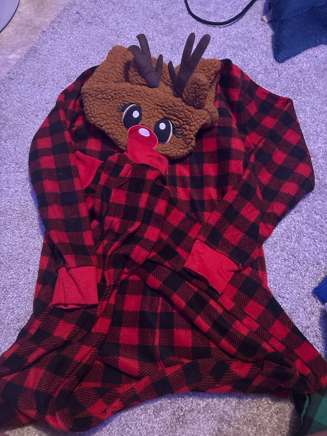 Red Plaid Reindeer Fleece One-Piece Pajamas