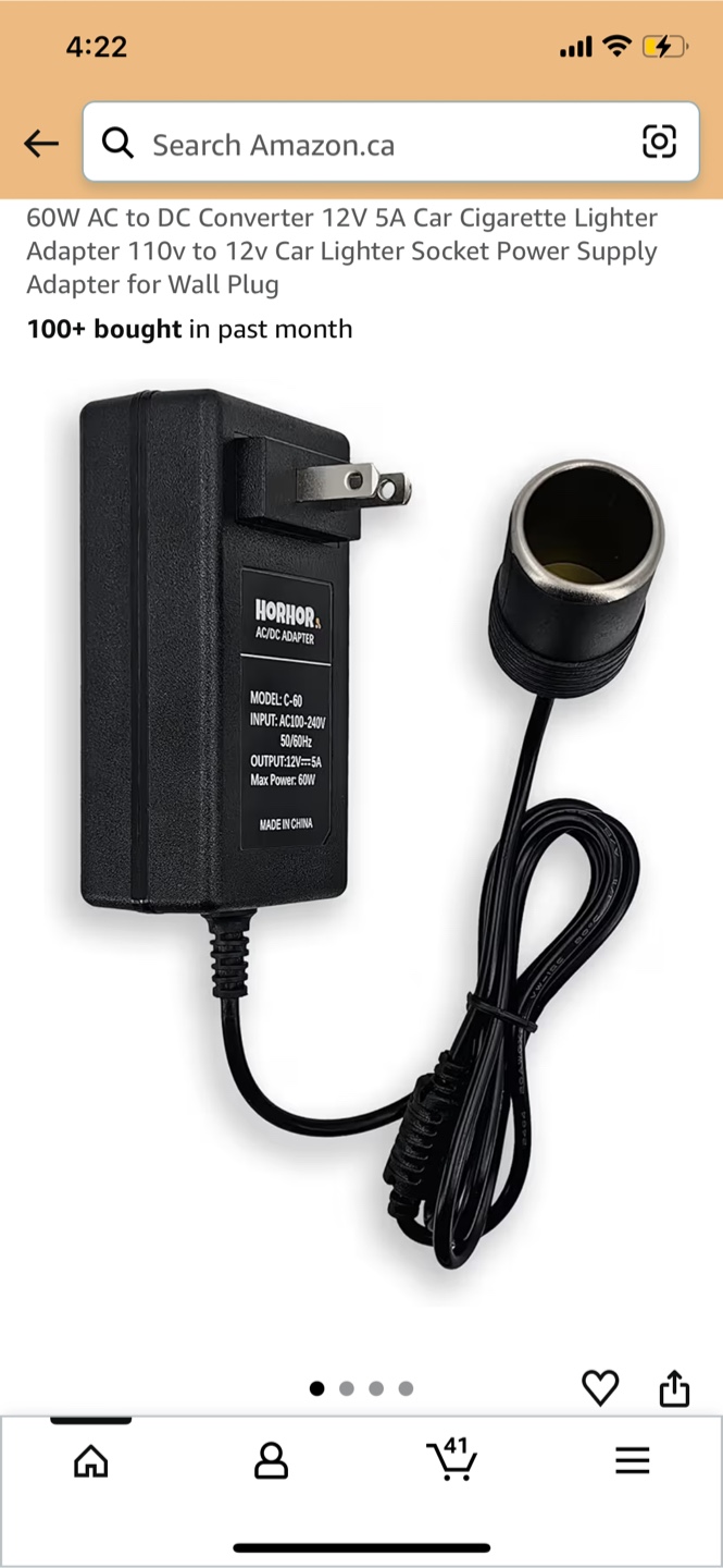 AC/DC Adapter 60W 110V to 12V Car Lighter Socket Power Supply