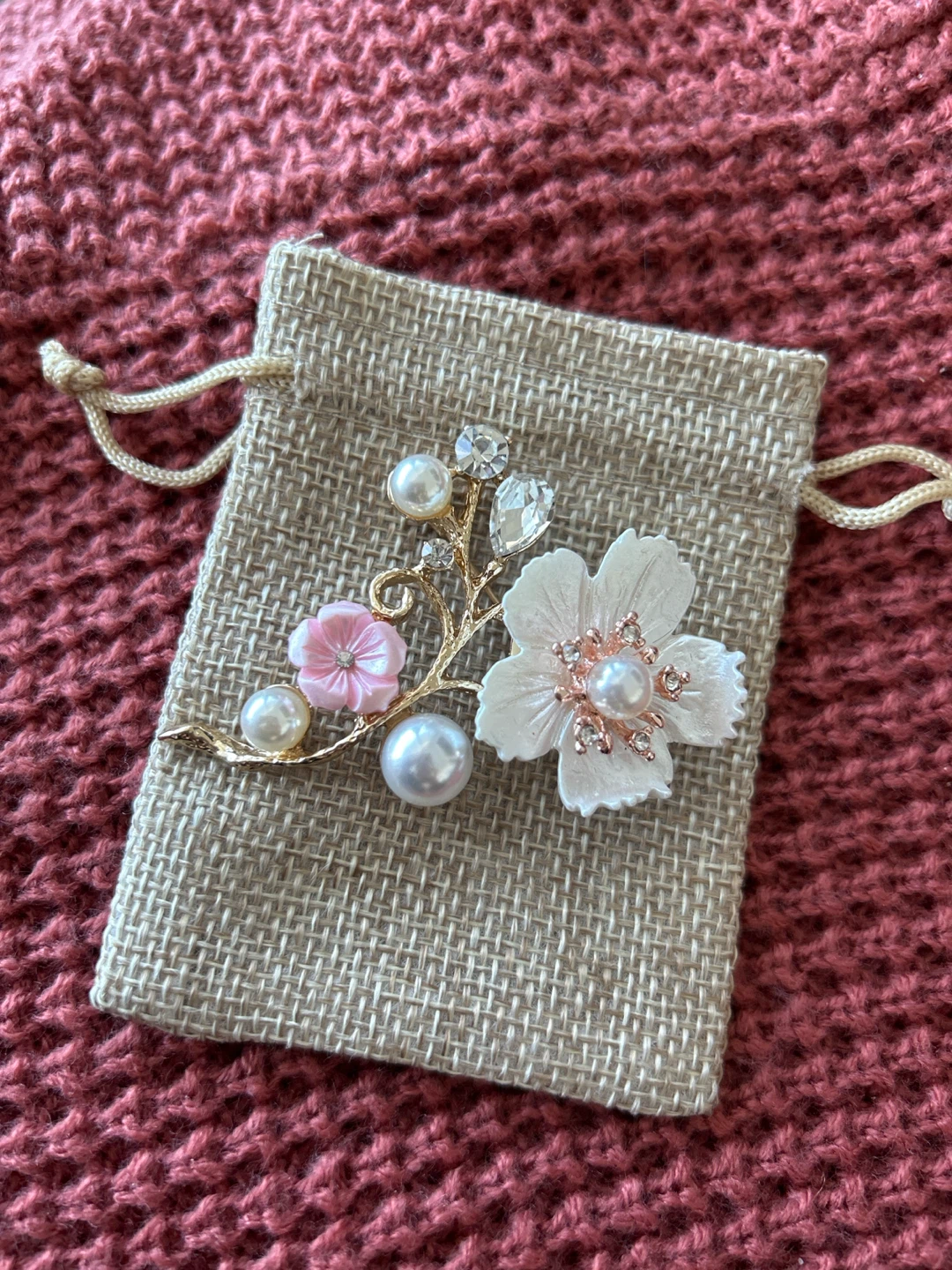Floral Brooch with Pearls and Crystals