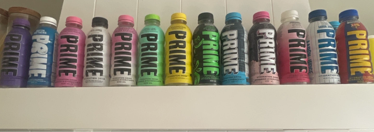 Assorted empty prime bottles
