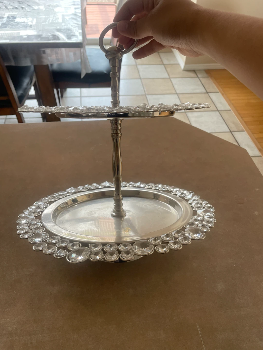 2-Tier Crystal Embellished Serving Stand