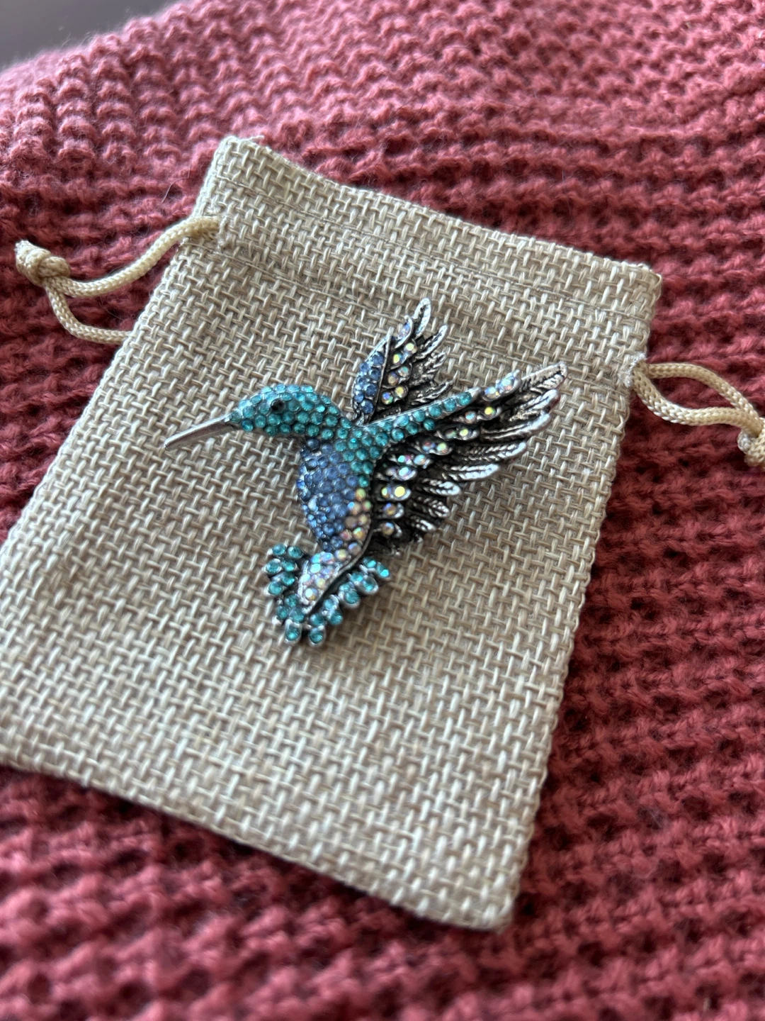 Hummingbird Brooch with Rhinestones