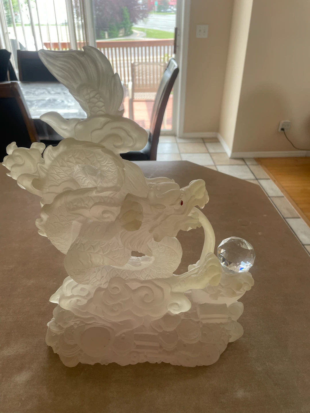 Frosted Glass Dragon with Crystal Ball Figurine
