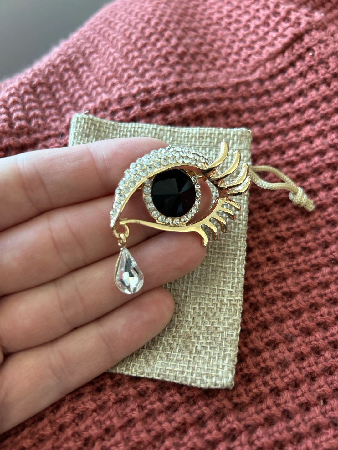 Gold Eye Brooch with Crystal Teardrop - photo 2