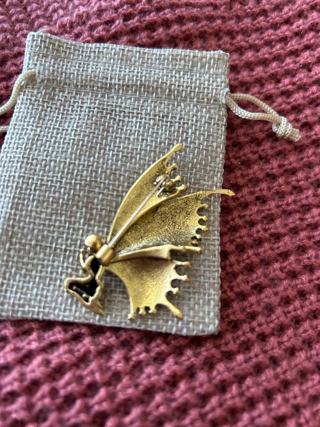 Gold Butterfly Enamel Brooch with Figure - photo 2