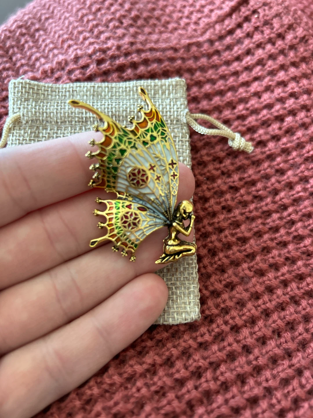 Gold Butterfly Enamel Brooch with Figure - photo 3