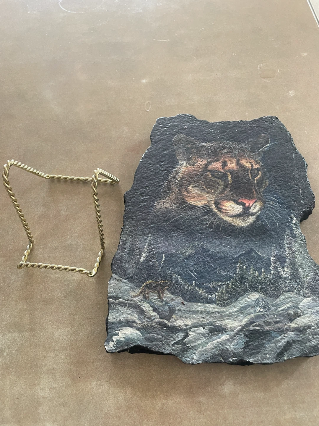 Cougar and Wolf Landscape Art Plaque