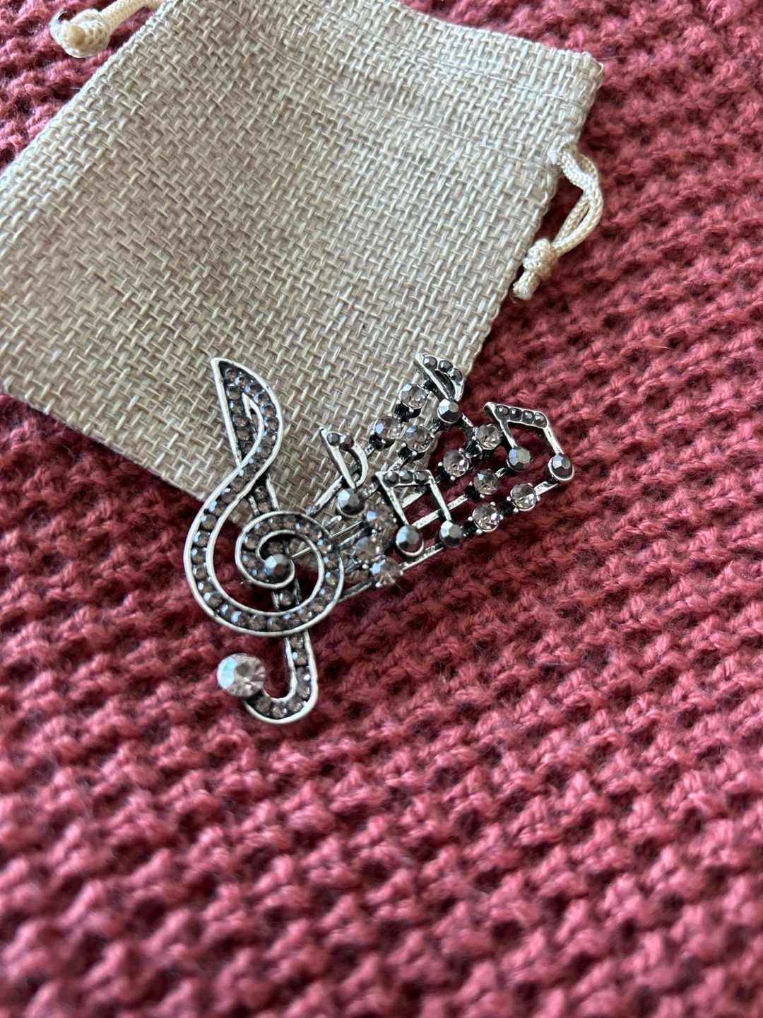 Music Note Brooch with Rhinestones