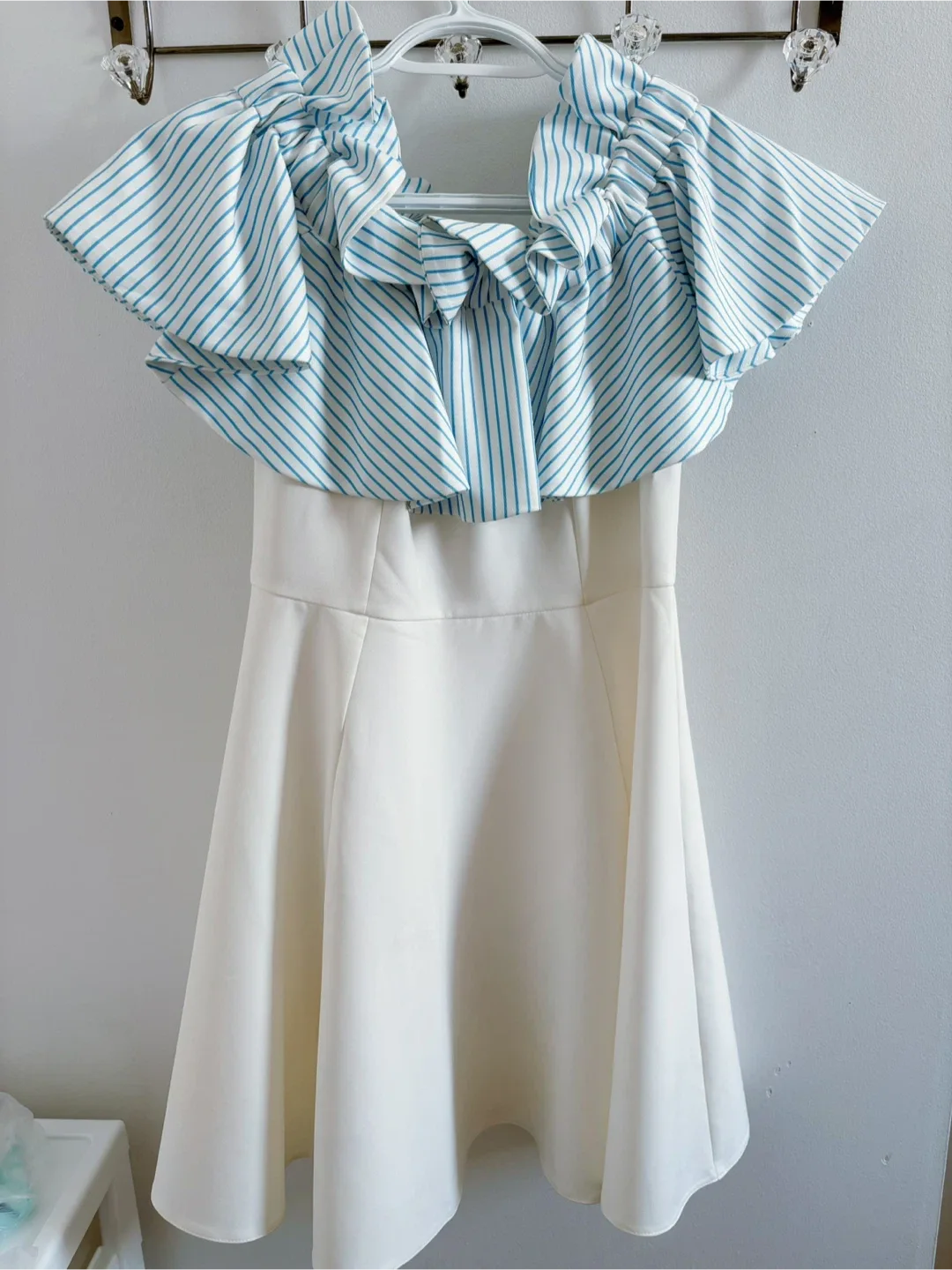 White and Blue Striped Ruffle Dress