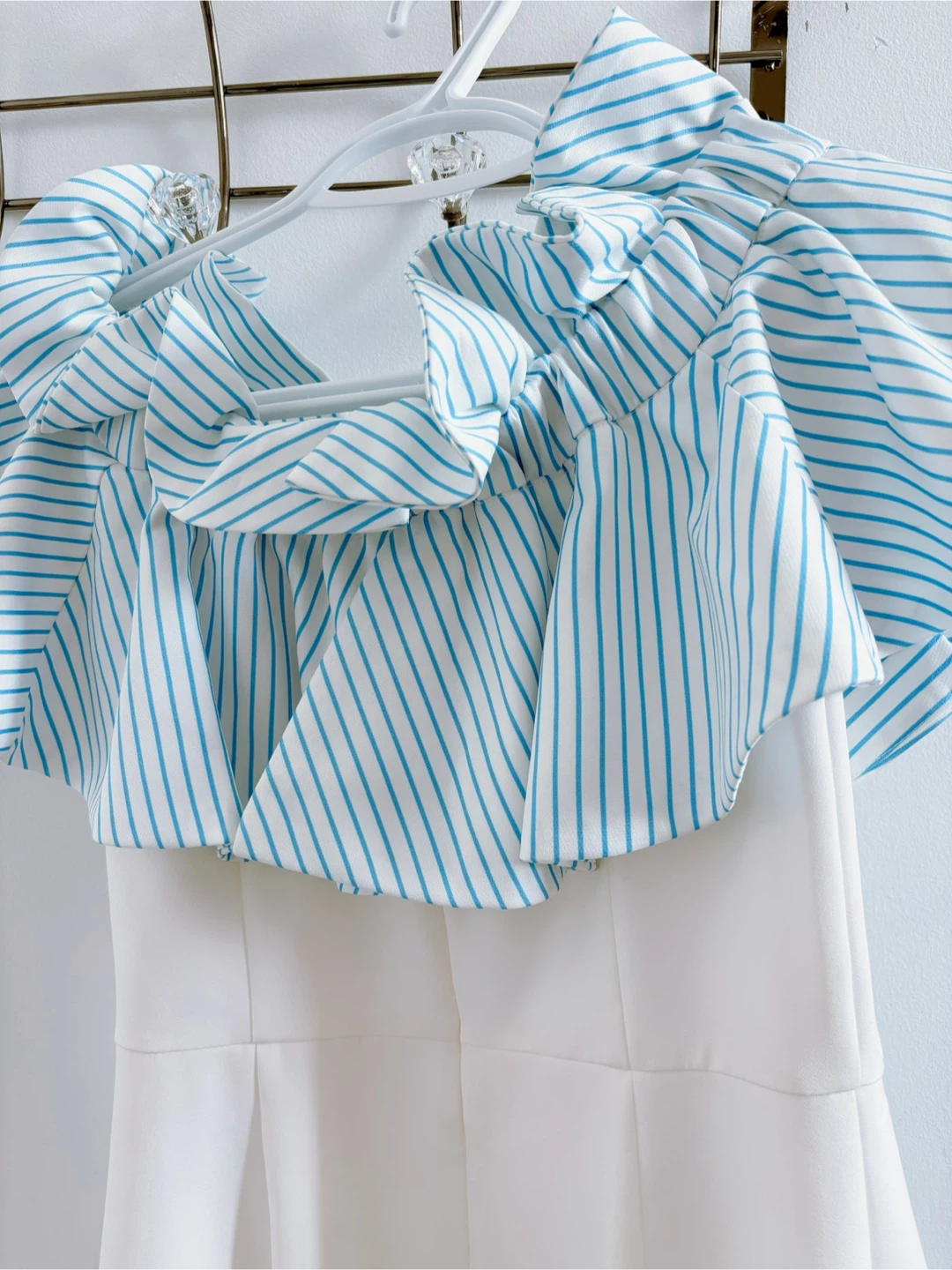 White and Blue Striped Ruffle Dress - photo 2