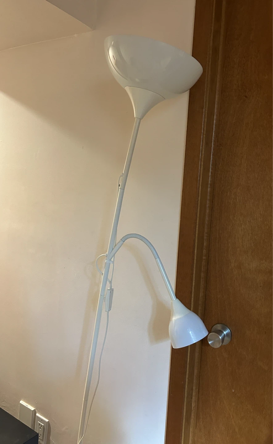 White IKEA Floor Lamp with Adjustable Reading Light