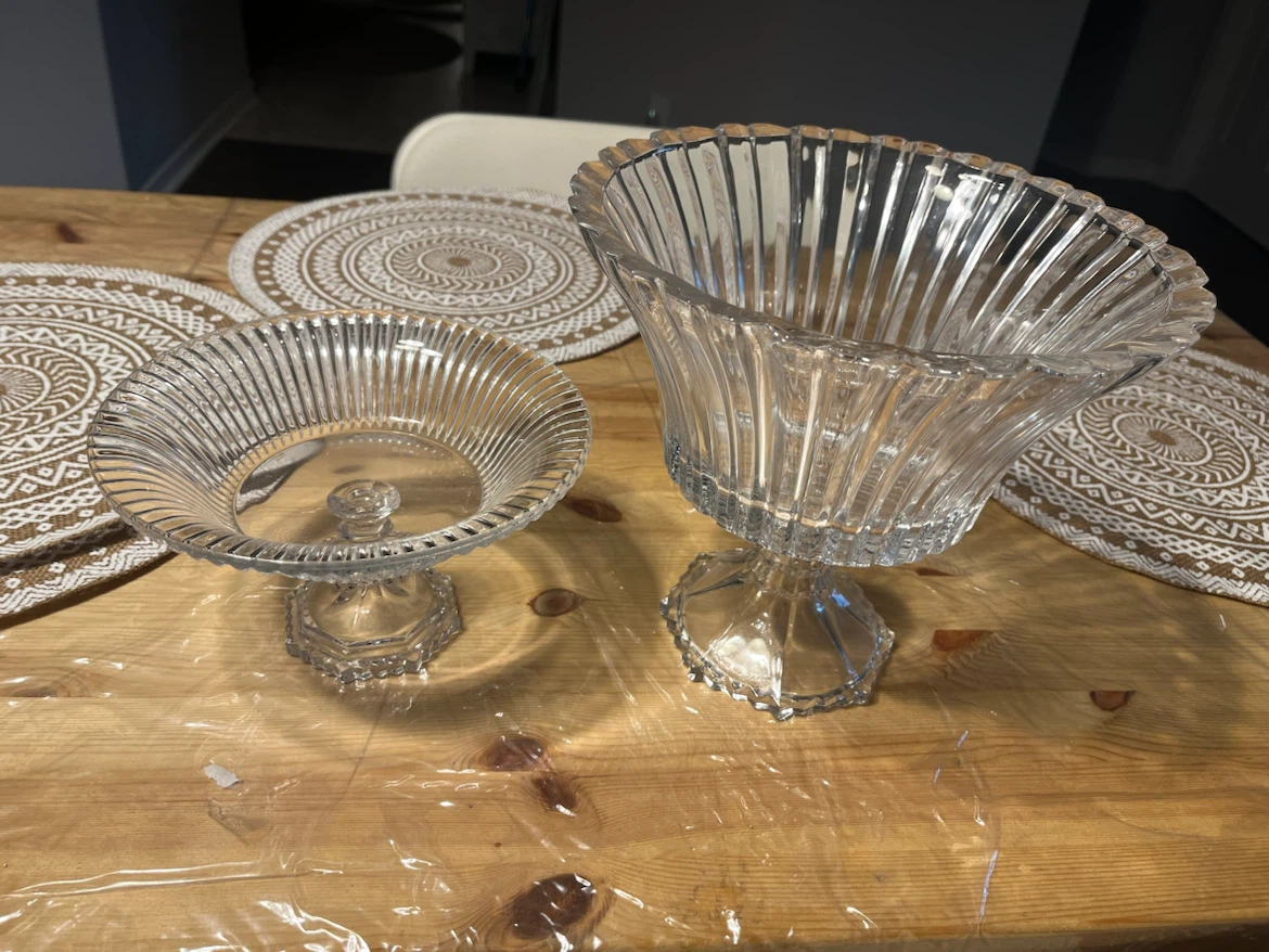 Glass Pedestal Compote Bowls and Serving Platter - photo 2