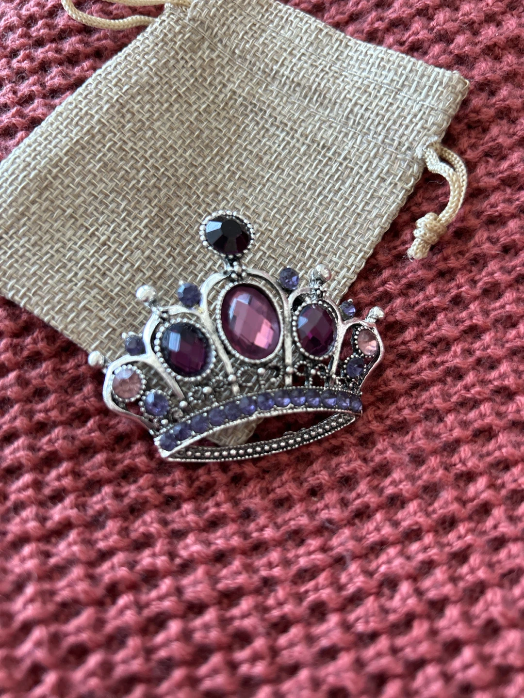 Crown Brooch with Purple and Pink Jewels