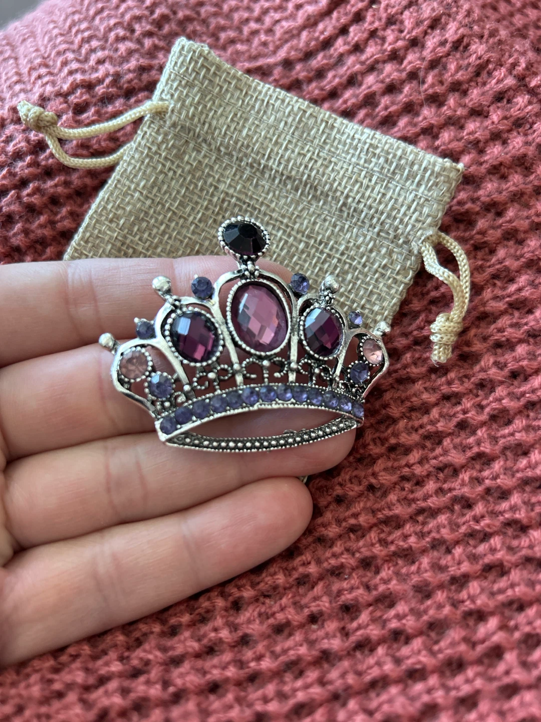 Crown Brooch with Purple and Pink Jewels - photo 3