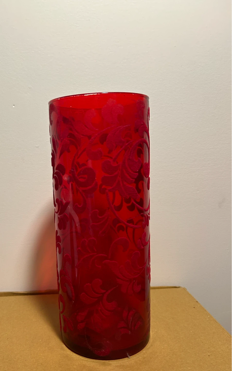 Red Embossed Glass Vase