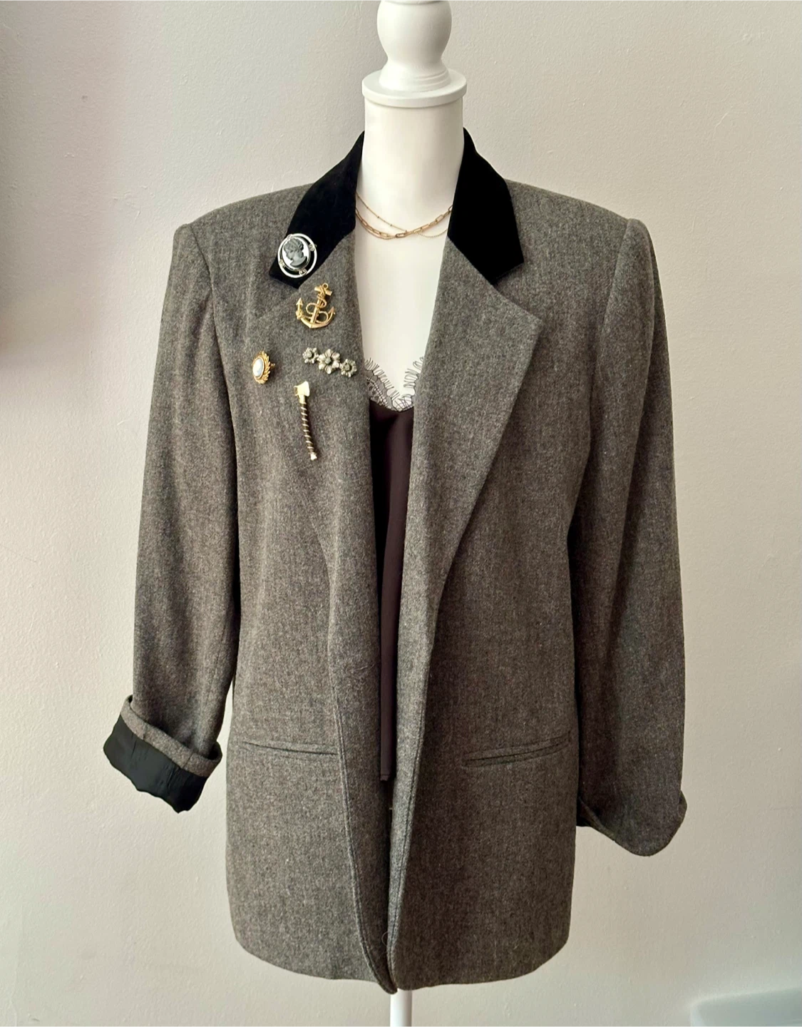 Gray wool blazer jacket size 12 (L) or oversized M