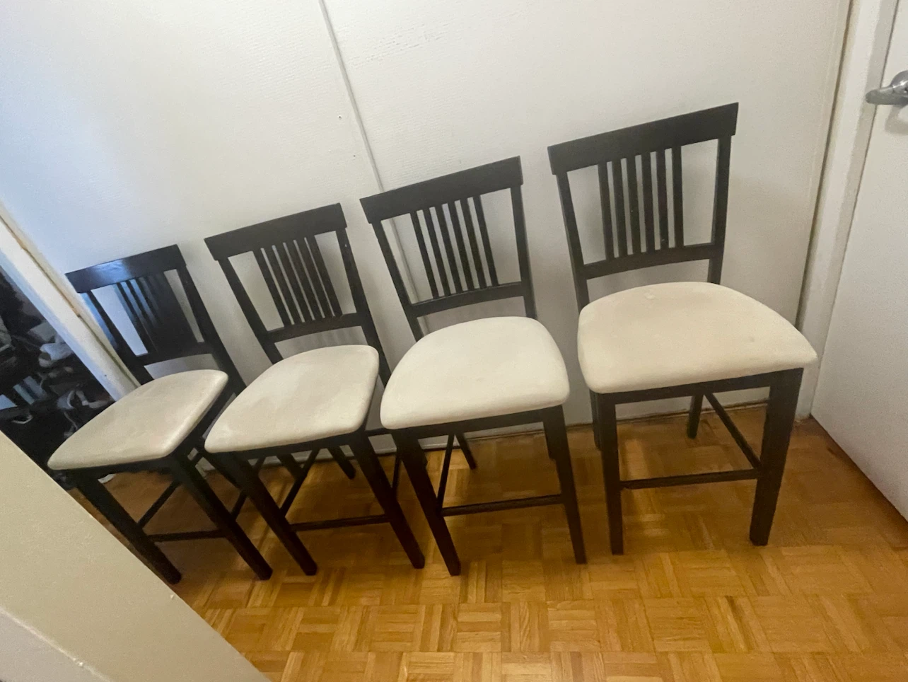 Set of 4 Dark Brown Counter Height Stools with Cream Cushions - photo 2