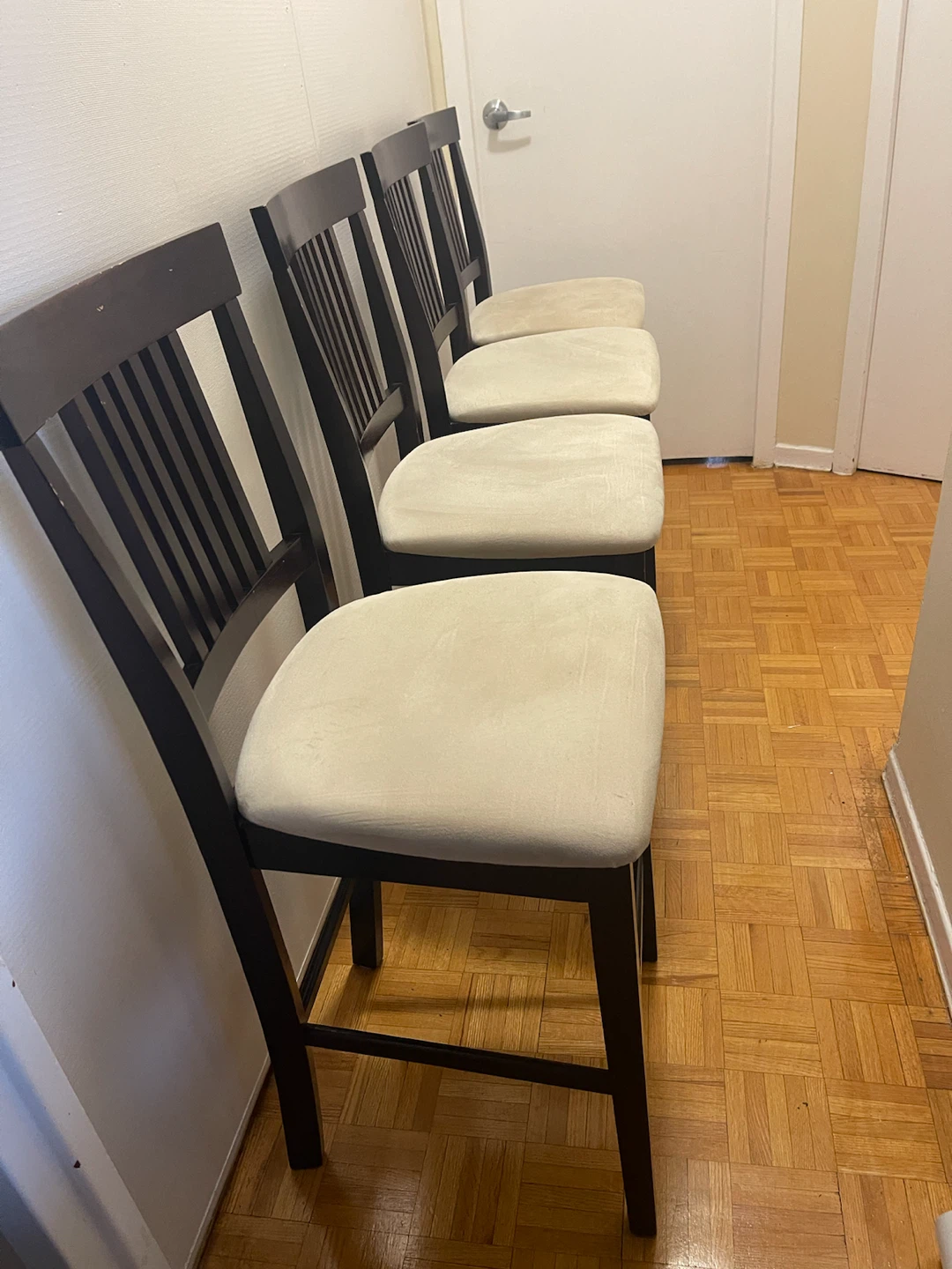 Set of 4 Dark Brown Counter Height Stools with Cream Cushions - photo 4