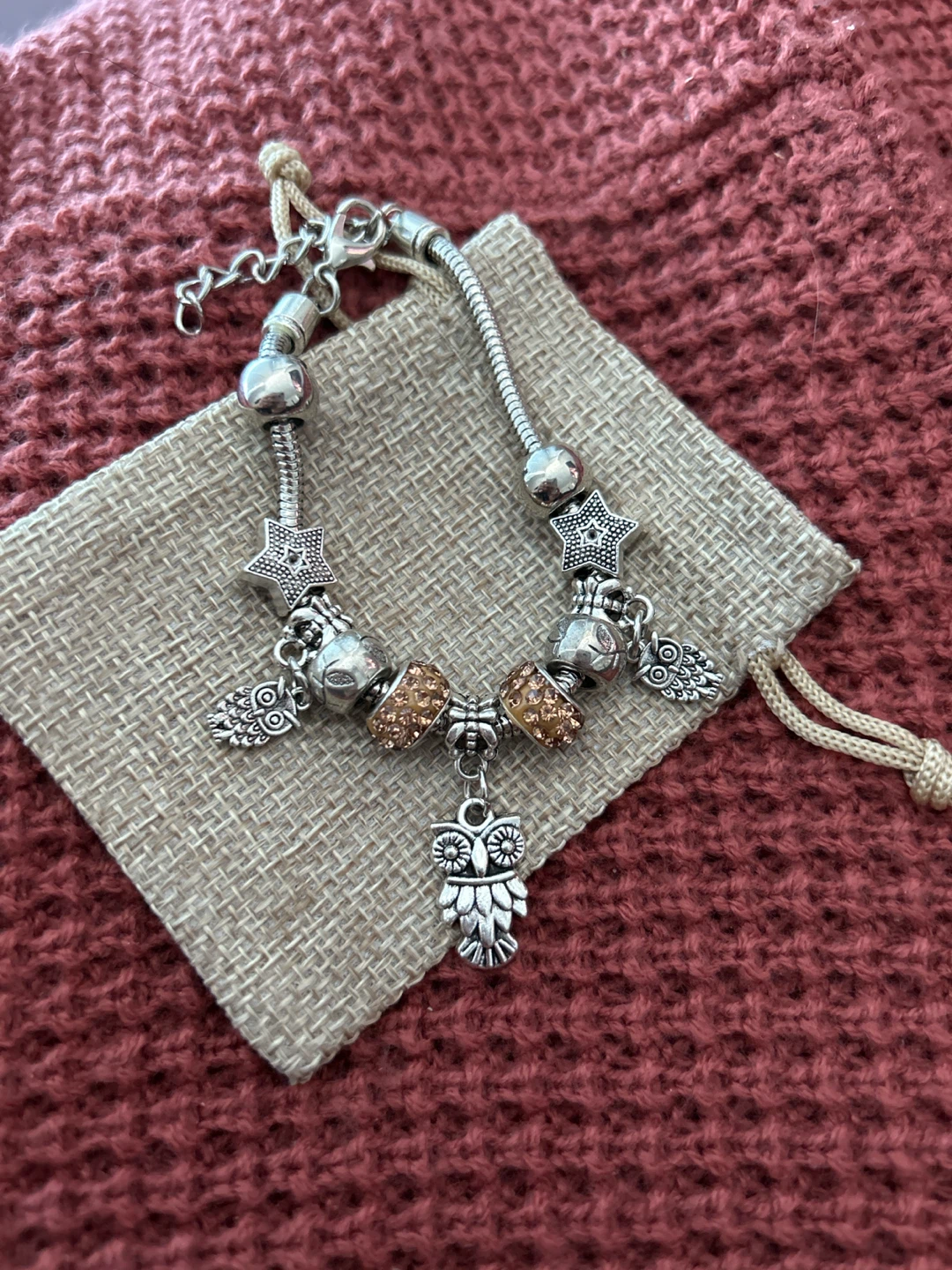 Silver Charm Bracelet with Owl Charms