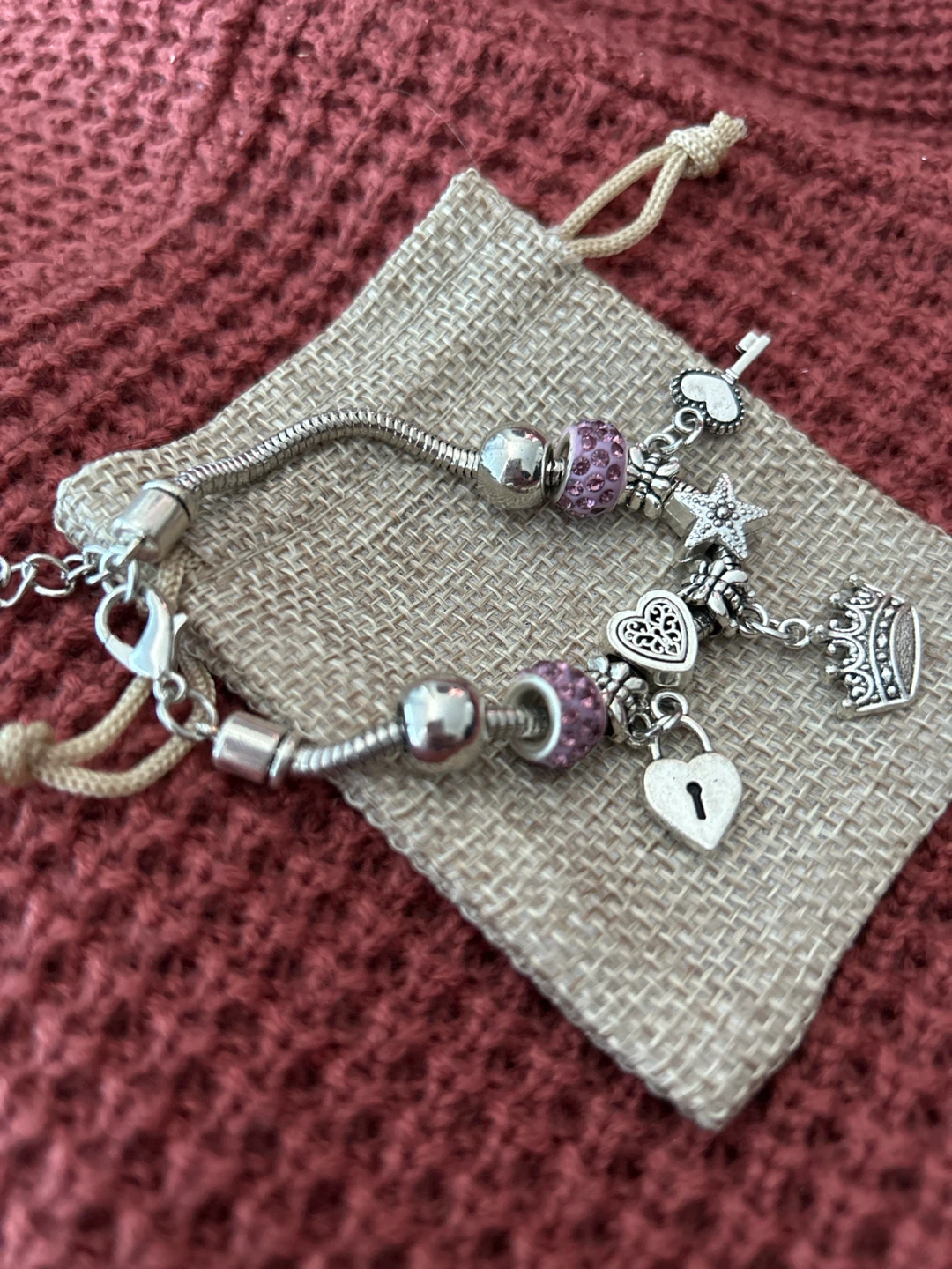 Charm Bracelet with Crown, Heart, Lock, and Key Dangles - photo 2