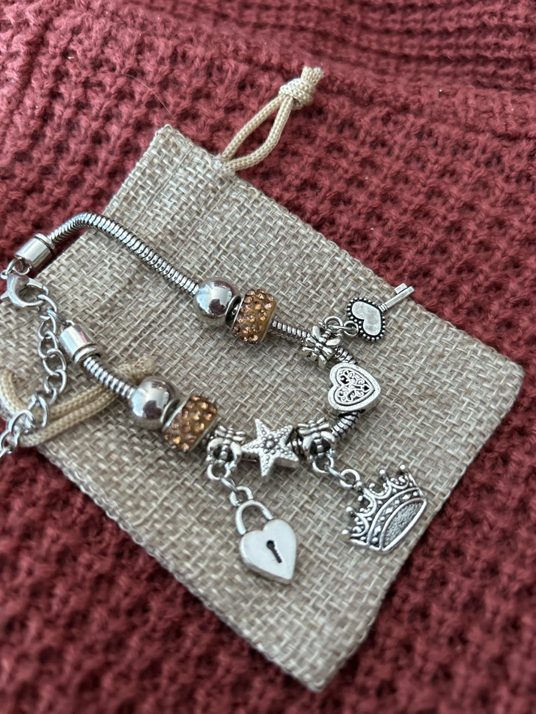 Charm Bracelet with Crown, Heart, Lock, Key, and Star Charms - photo 2
