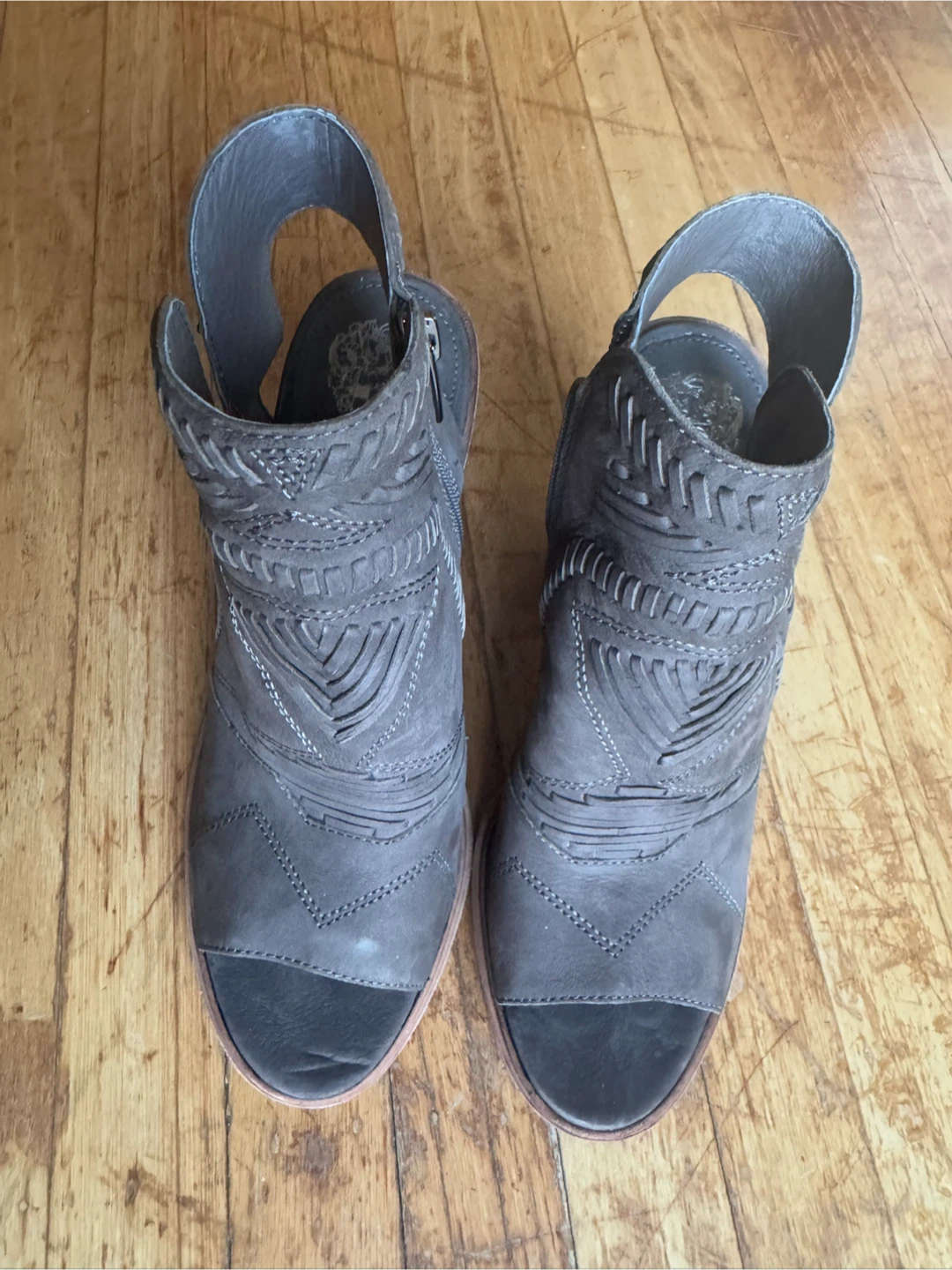 Vince Camuto Dark Grey Peep-Toe Booties