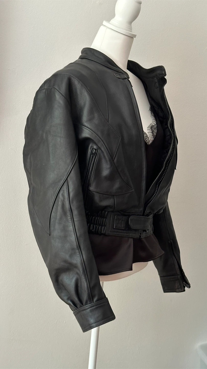 Vintage black leather biker jacket size M - photo 2