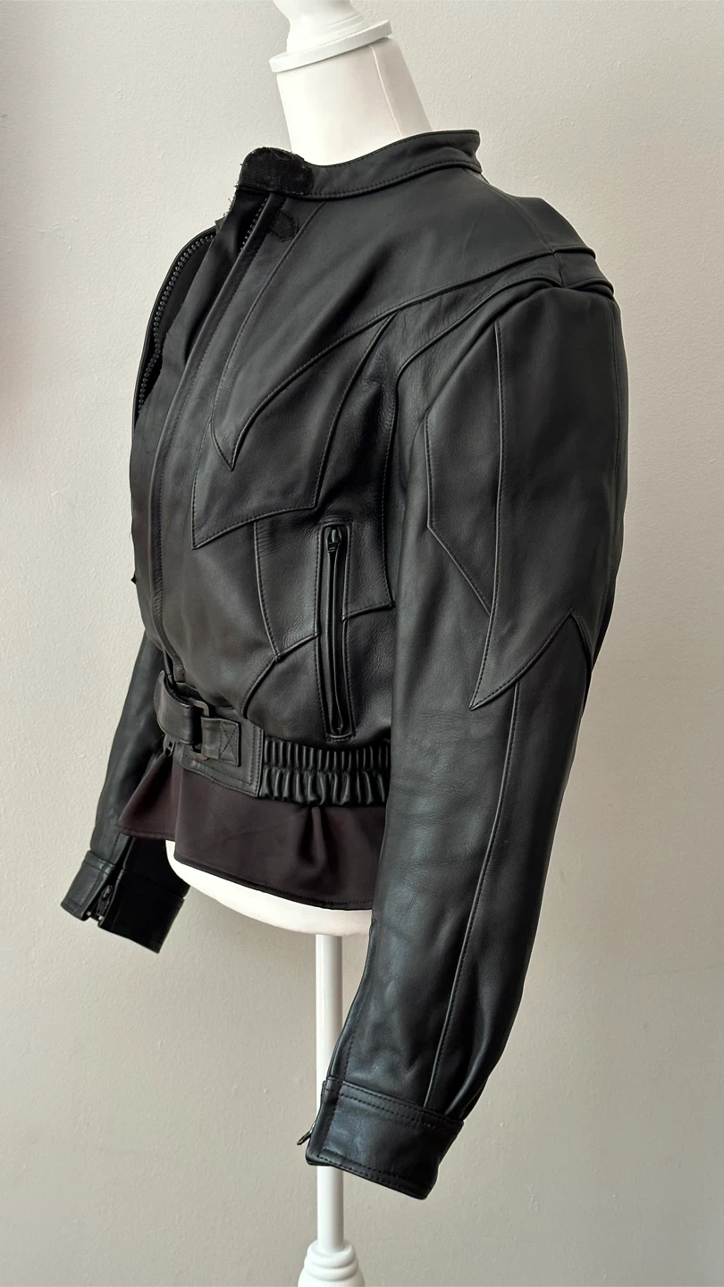 Vintage black leather biker jacket size M - photo 3