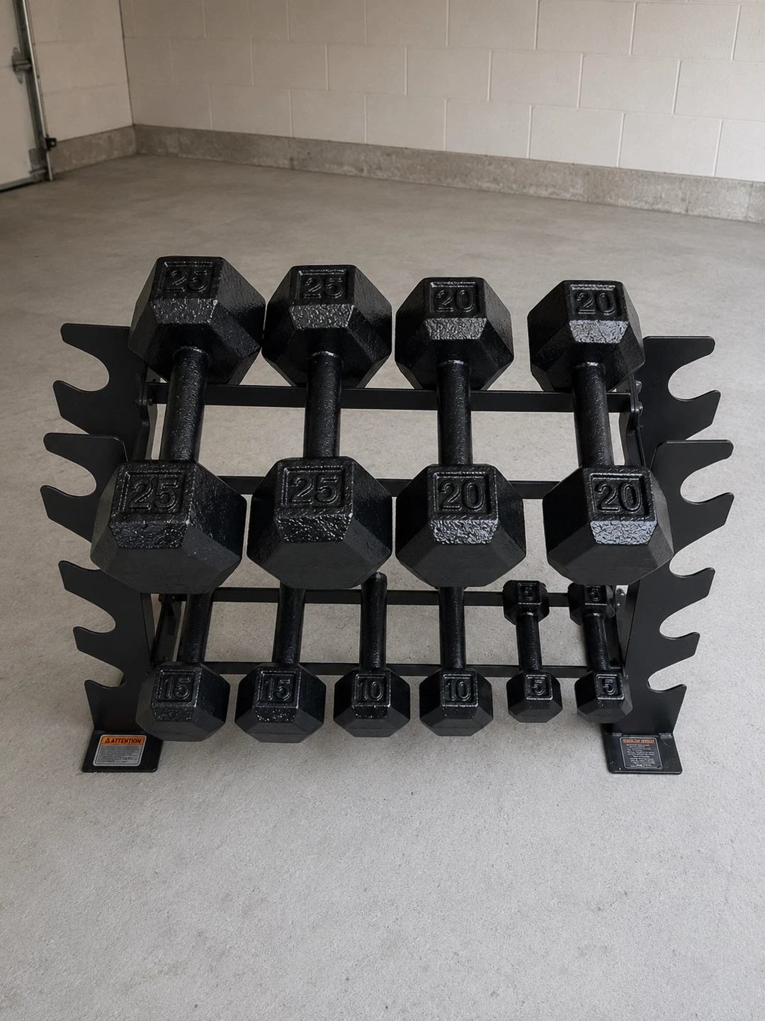 Set of Hex Dumbbells with Rack