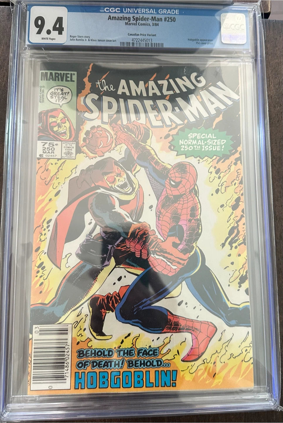 Amazing Spider-Man #250 CGC 9.4 Canadian Price Variant Comic