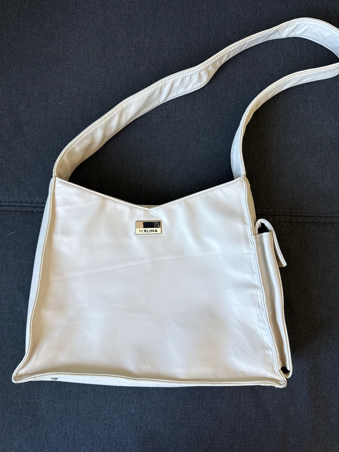 Perlina Cream Leather Shoulder Bag