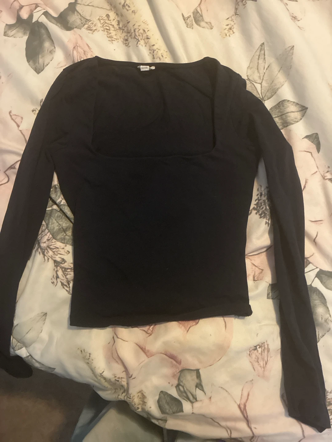 Black long sleeve square neck top