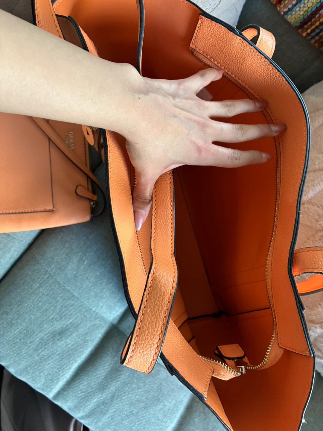 Guess Orange Tote Bag with Pouch - photo 2