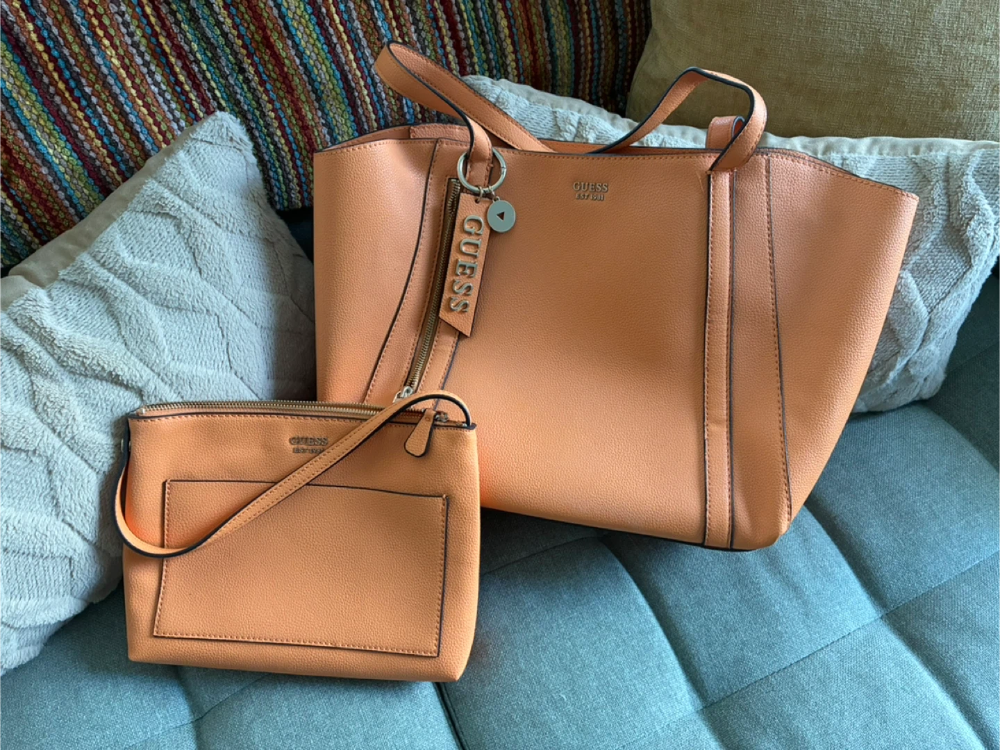 Guess Orange Tote Bag with Pouch
