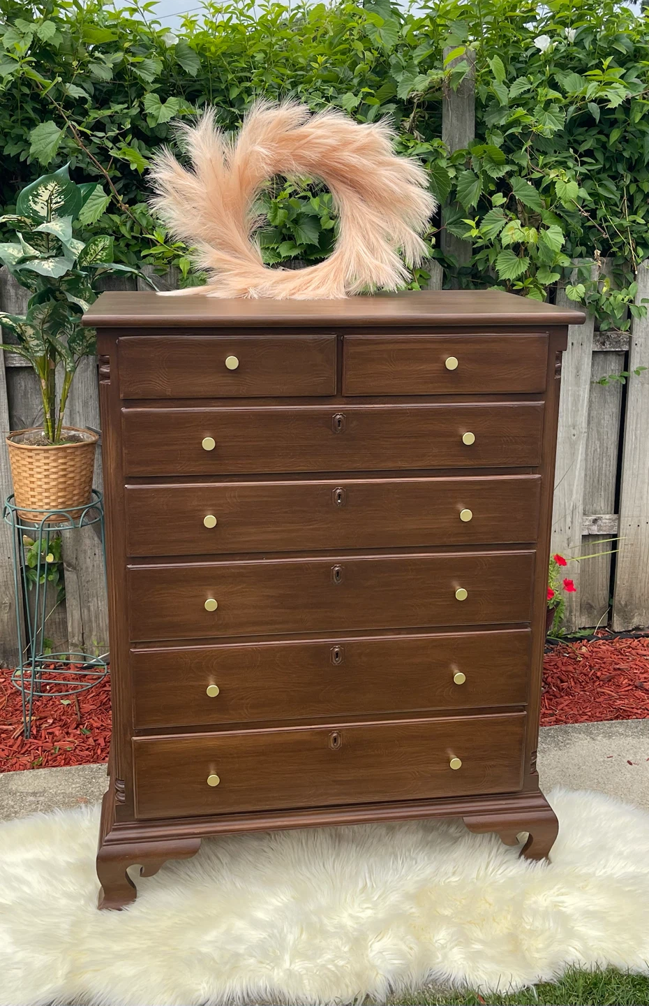 Beautiful 7 drawers tall boy dresser restored in Dark Walnut