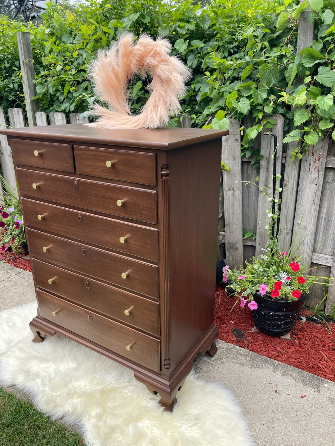 Beautiful 7 drawers tall boy dresser restored in Dark Walnut - photo 2