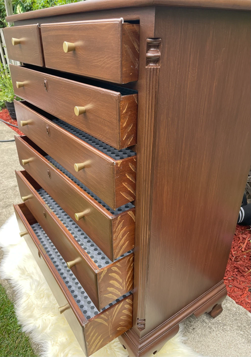 Beautiful 7 drawers tall boy dresser restored in Dark Walnut - photo 3