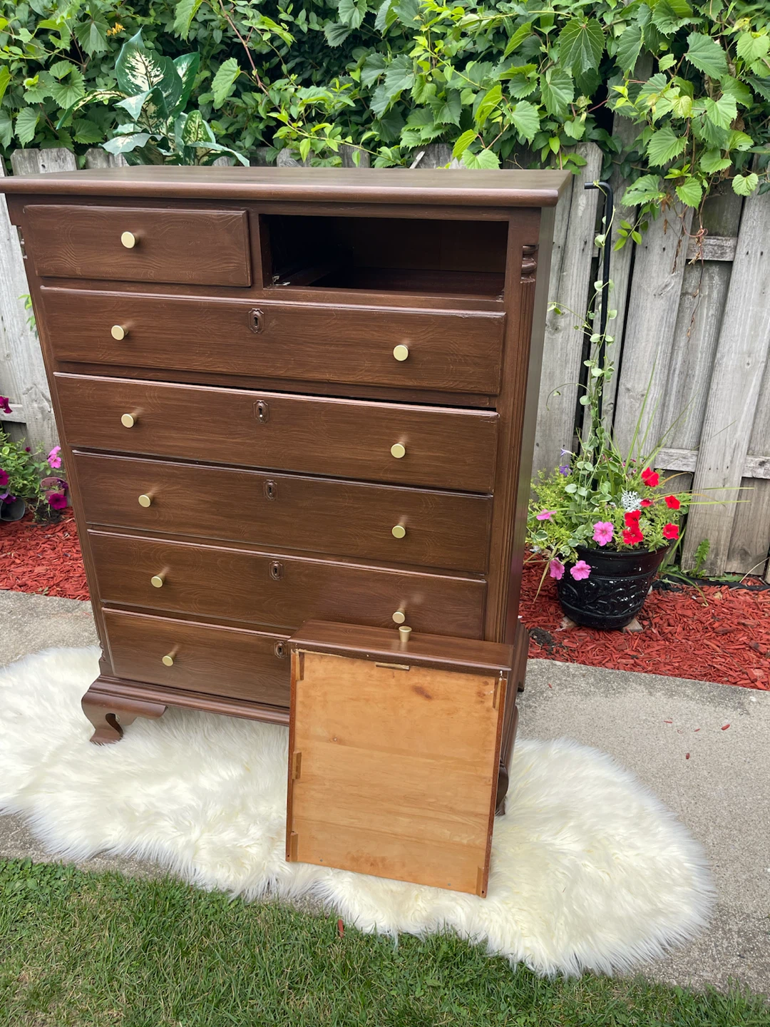 Beautiful 7 drawers tall boy dresser restored in Dark Walnut - photo 4