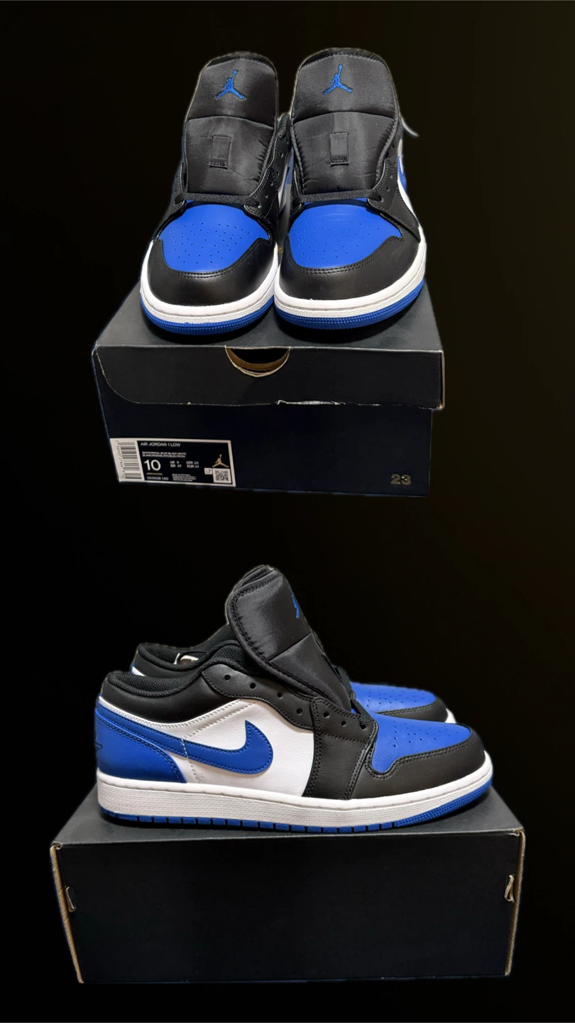 Air Jordan 1 Low Black Royal Blue White Men's Shoes Size 10