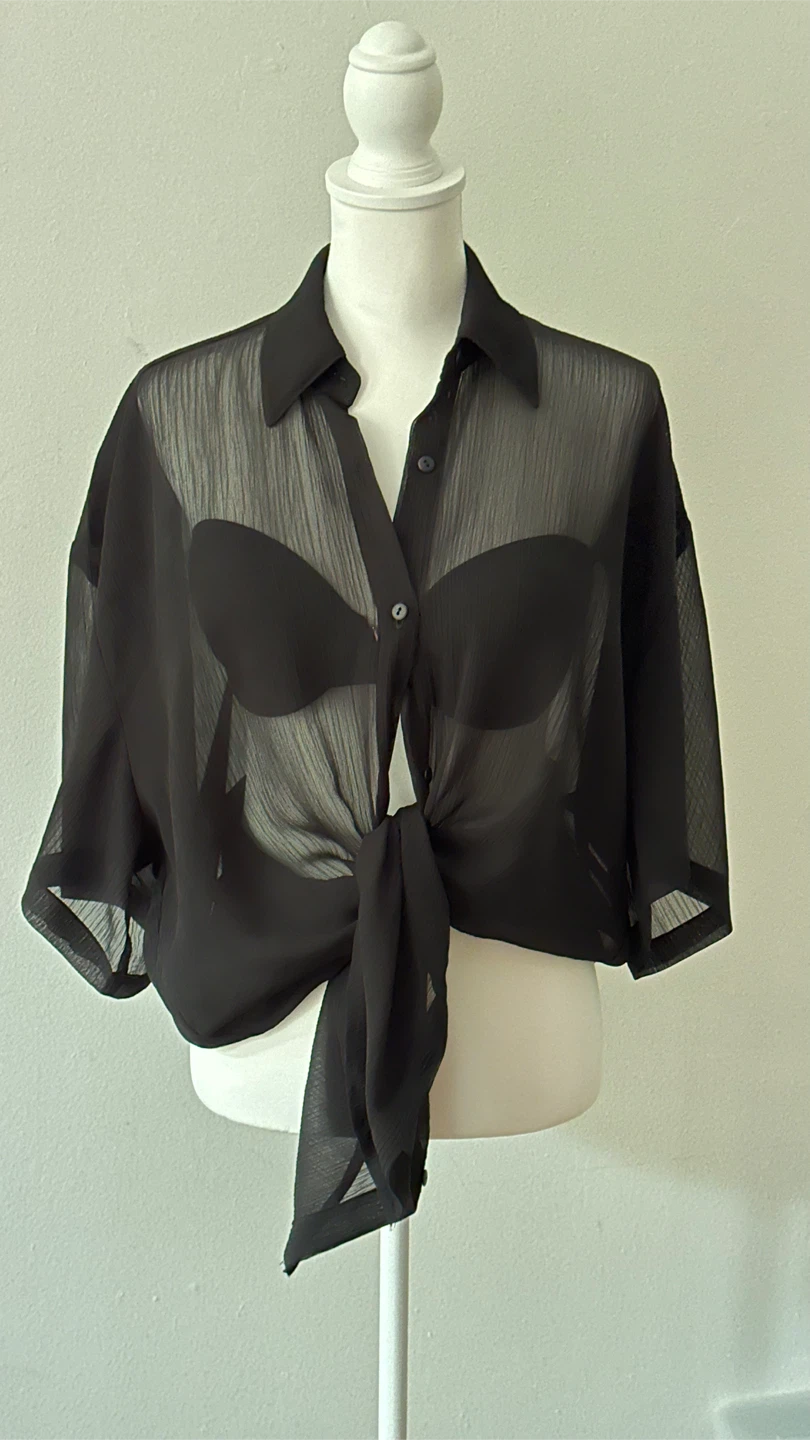 Loidi (Spain) black sheer Oversized Shirt M, L, XL - photo 4