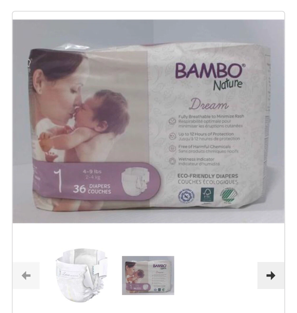 4 to 9 pounds baby natire dream Size 1 Diapers (36 count)