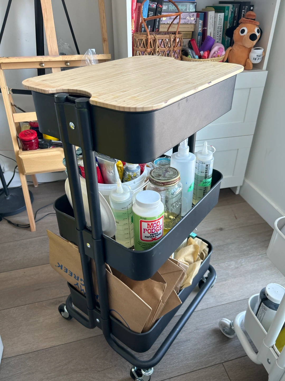 3-Tier Storage Cart with Bamboo Top