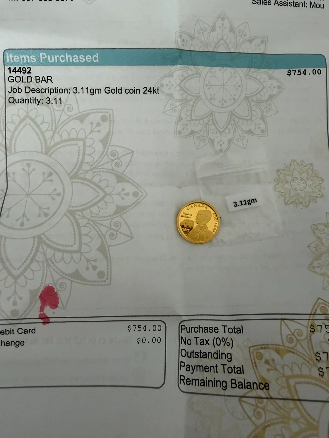 Canada 3.11gm Gold Coin 24kt